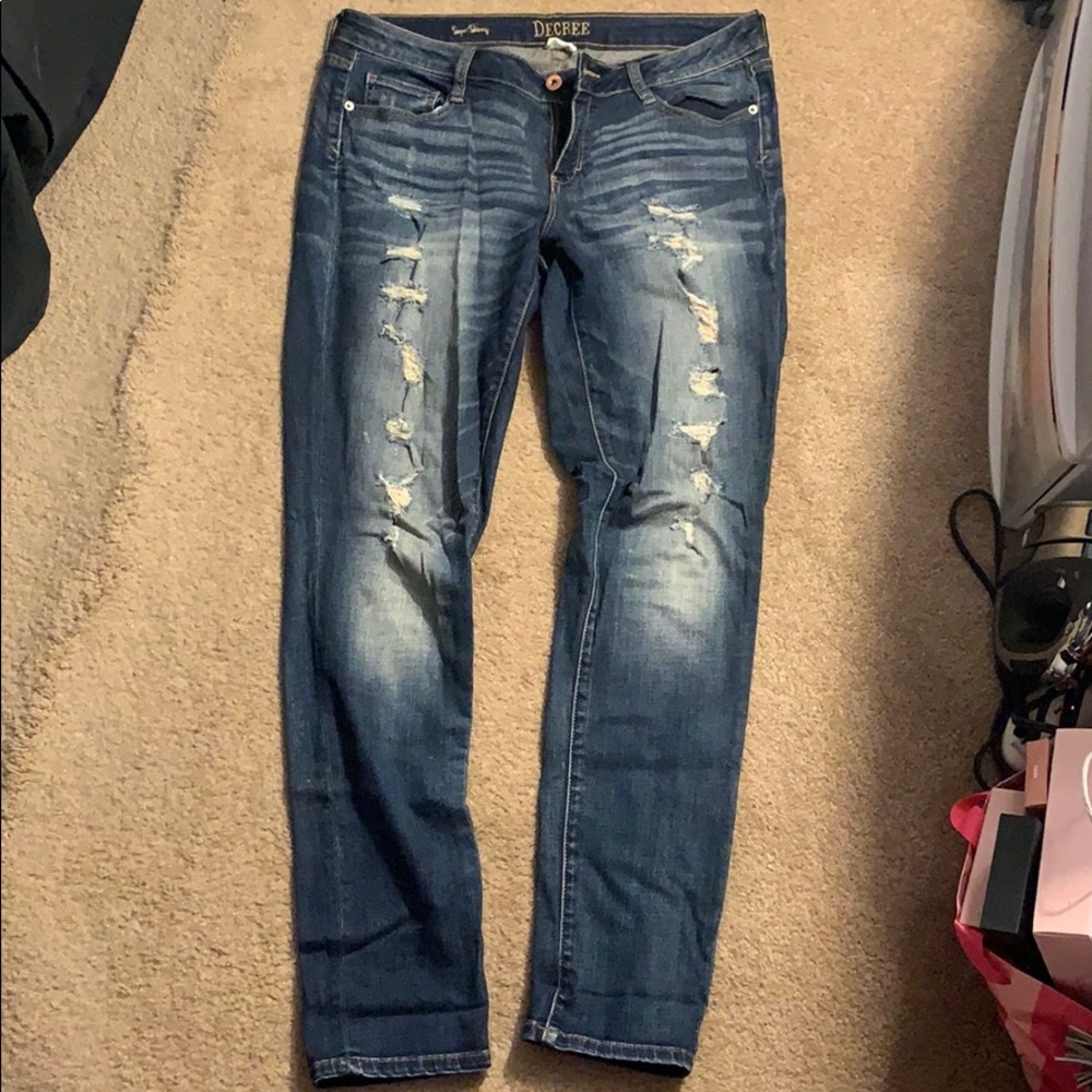 Medium faded tan wash distressed skinny jeans
